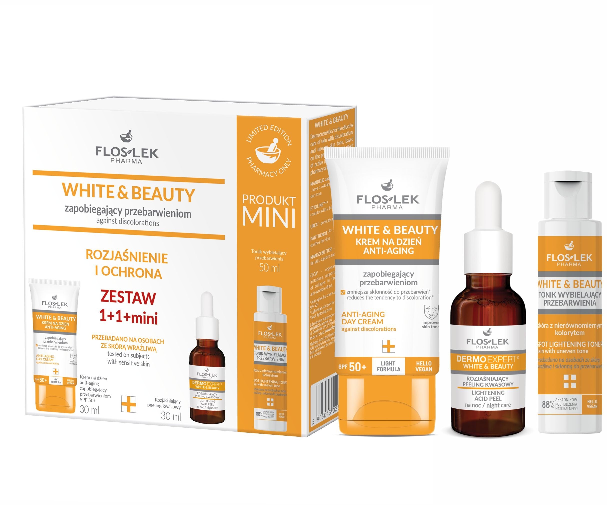 FLOSLEK White&Beauty gift set Anti-discoloration cream + Brightening peeling + Whitening tonic | Vaistine1.lt | WestPharmacy.eu
