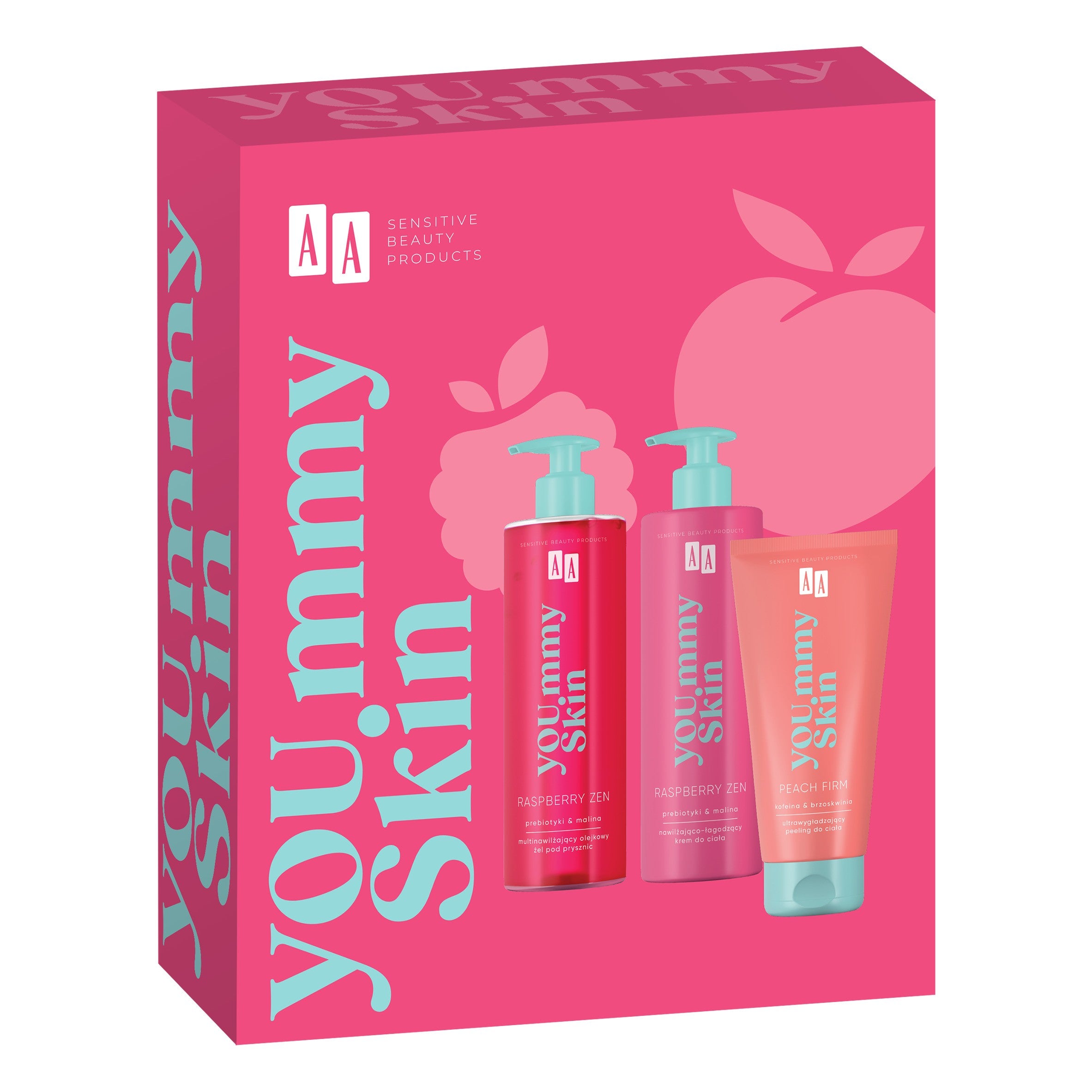 AA You.mmy Skin Raspberry gift set (Shower gel 400 ml + Body cream 400 ml + Body scrub 200 ml) | Vaistine1.lt | WestPharmacy.eu