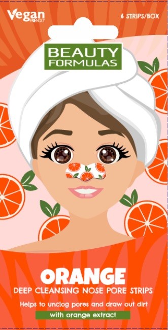 BEAUTY FORMULAS Nose Pore Strips Deeply cleansing nose pads - Orange 1 pack - 6 pieces | Vaistine1.lt | WestPharmacy.eu