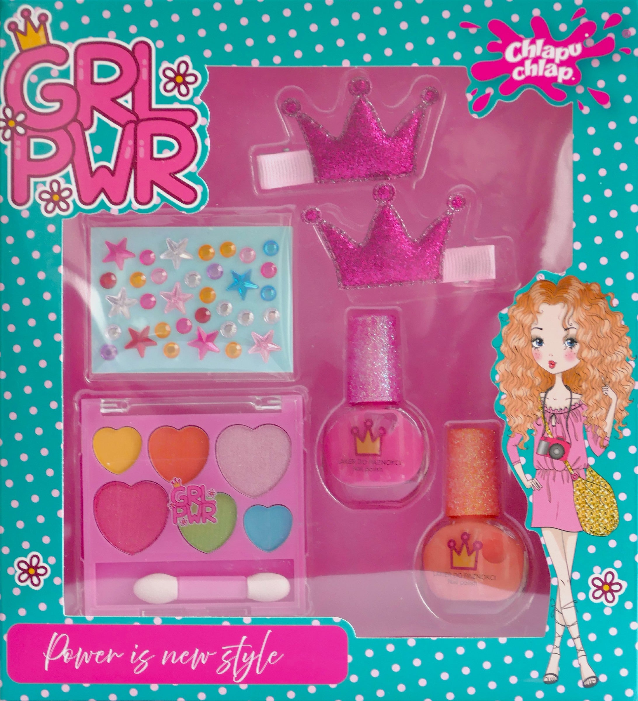 CHLAPU CHLAP Girl Power Baby Set with nail polish, hair clips, shadow palette and embellishments - Vaistine1.lt | WestPharmacy.eu