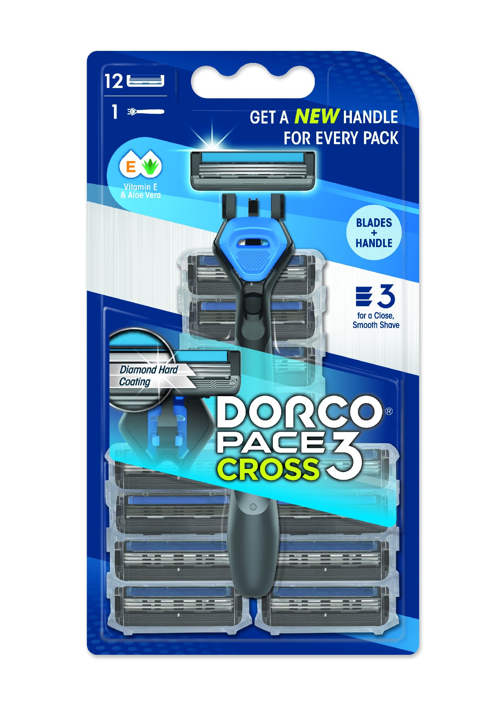 DORCO Pace3 Cross Men 3 blade razor + 12 replacement cartridges - Vaistine1.lt | WestPharmacy.eu