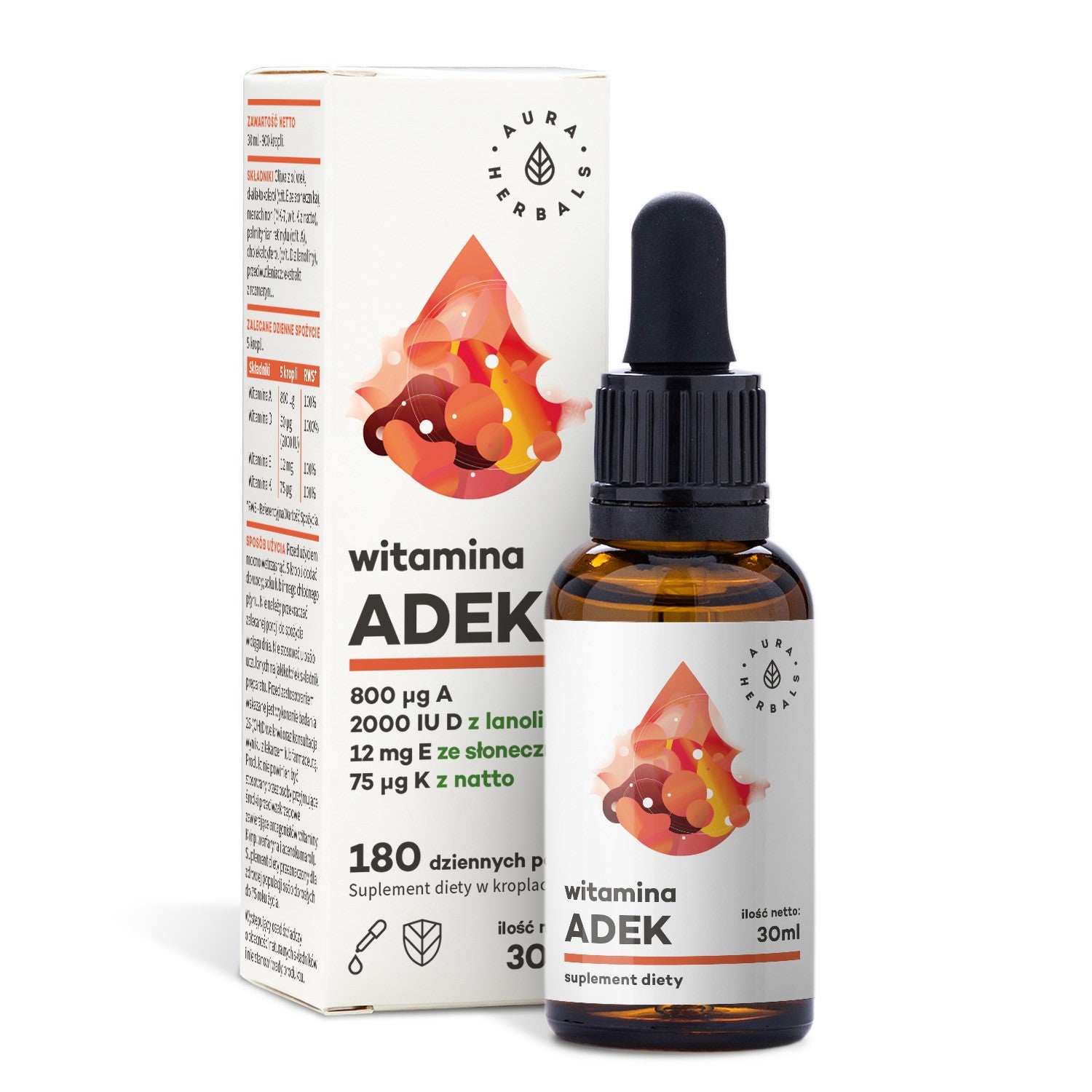 AURA HERBALS ADEK Vitamin A + D3 + E + K2 drops 30 ml. - Vaistine1.lt | WestPharmacy.eu