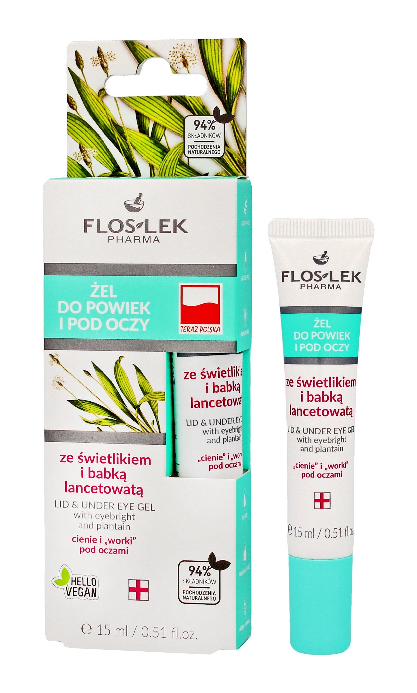 Floslek Pharma Eyelid and Under-Eye Gel with Eyebright and Plantain in a 15ml tube | Vaistine1.lt | WestPharmacy.eu