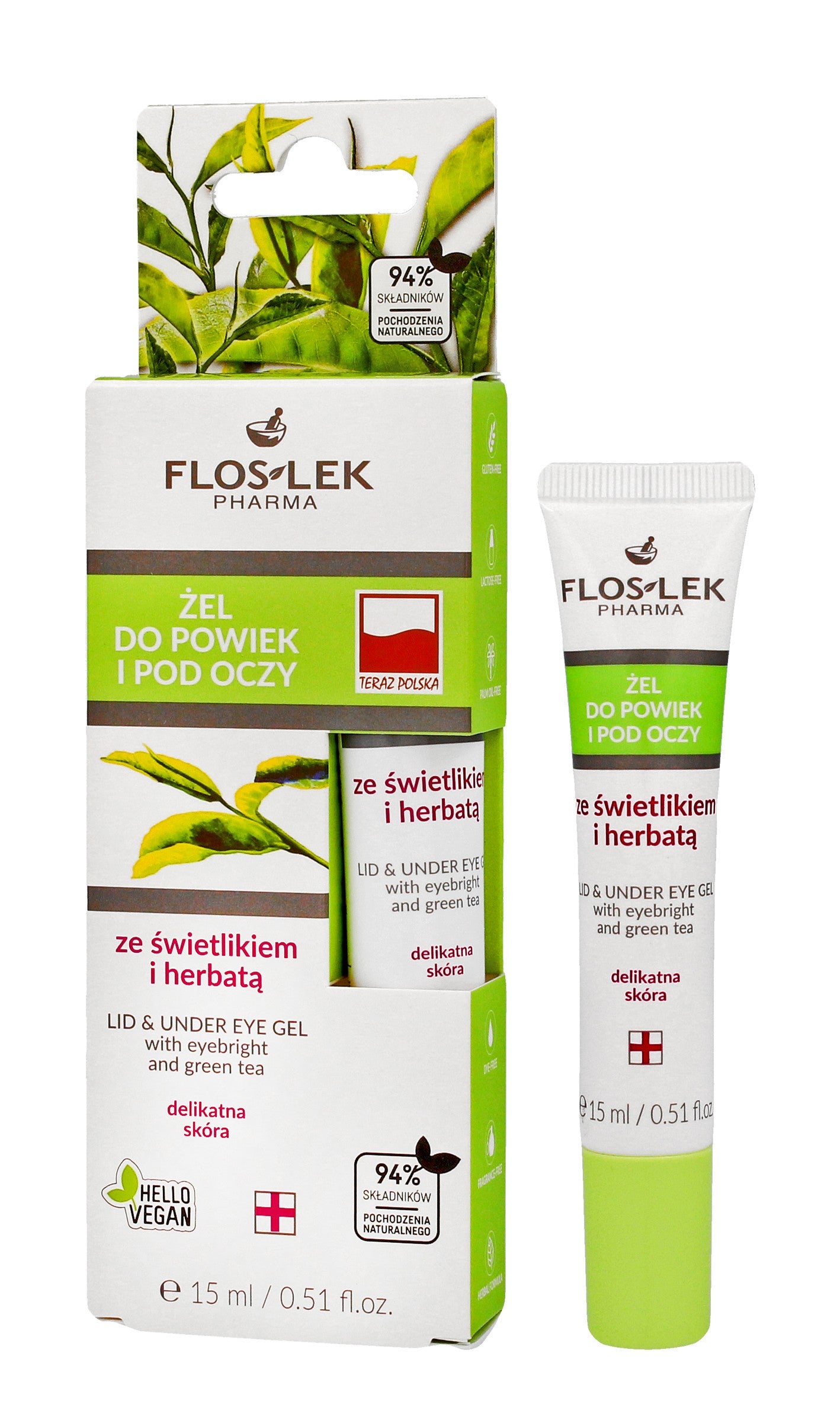Floslek Pharma Gel with eyebright and tea for eyelids and under the eyes in a 15ml tube | Vaistine1.lt | WestPharmacy.eu