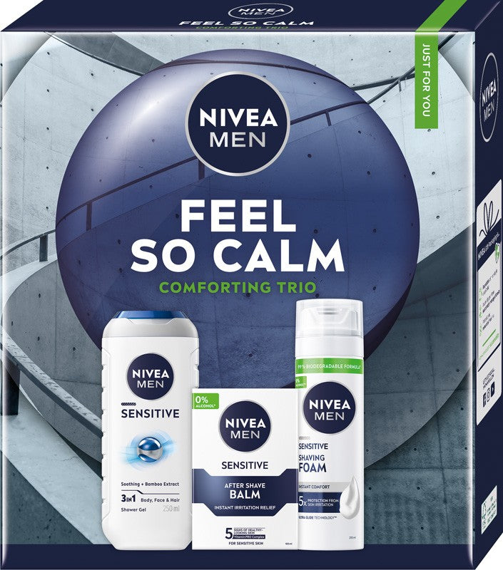 NIVEA Feel so Calm Men's Gift Set (Shower Gel 250ml + After Shave Balm 100ml + Shaving Foam 200ml) | Vaistine1.lt | WestPharmacy.eu