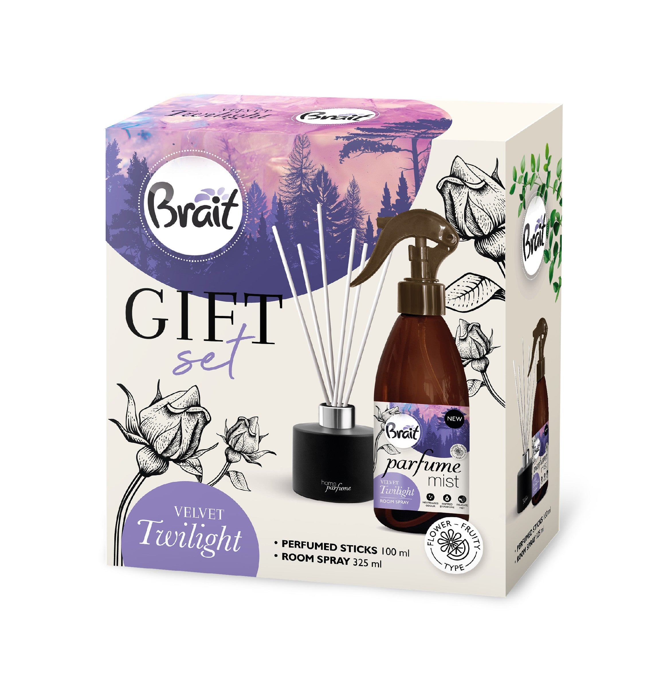 BRAIT Velvet Twilight Gift Set (100 ml scented sticks + 325 ml perfumed room spray) | Vaistine1.lt | WestPharmacy.eu