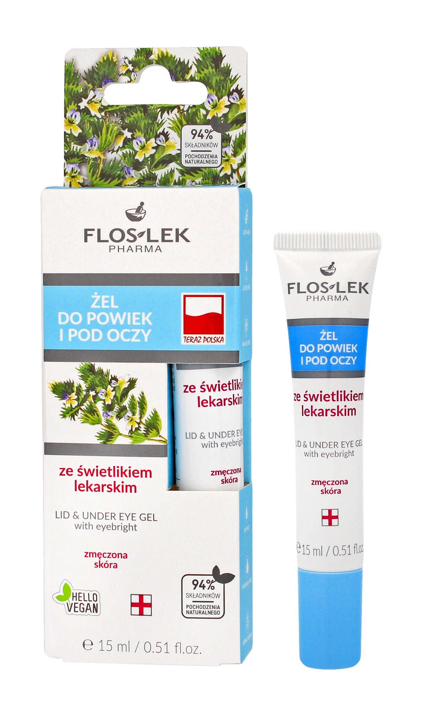Floslek Pharma Eyelid and Under-Eye Gel with Eyebright in a 15ml tube | Vaistine1.lt | WestPharmacy.eu