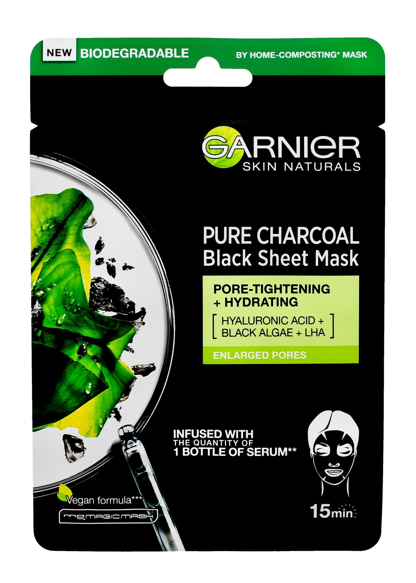 Garnier Skin Naturals Pure Charcoal Black Tissue Sheet Mask - Black Algae 28g | Vaistine1.lt | WestPharmacy.eu