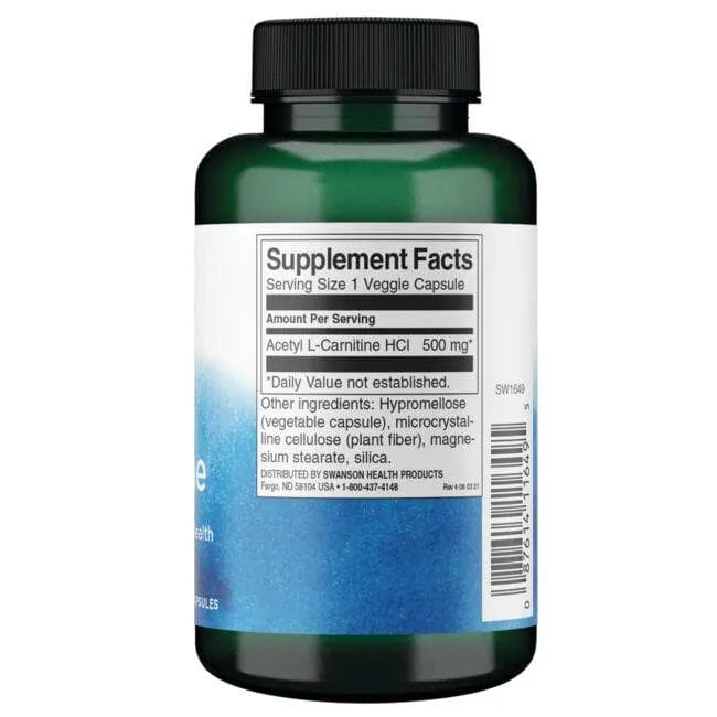 Acetil L-Carnitine - 500 mg - N100 - L-Karnitinas - Swanson - Papildai
