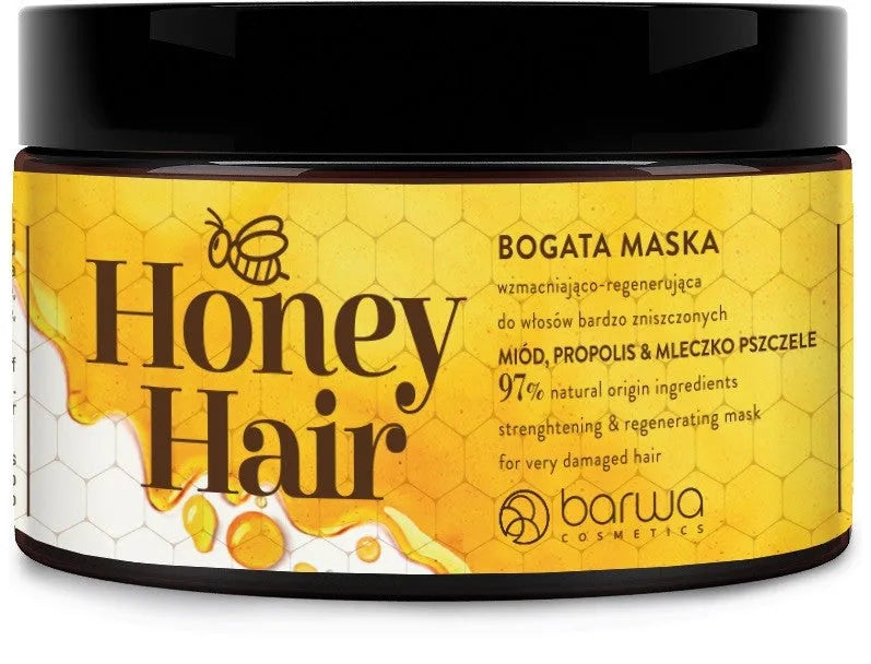 BARWA COSMETICS Medaus plaukų bogata stiprinanti ir regeneruojanti kaukė labai pažeistiems plaukams 220ml - Kosmetika