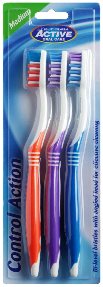 Beauty Formulas Active Oral Care Control Action Dantų šepetėlis vidutinio kietumo 1 pakuotė - 3 vnt. - Kosmetika