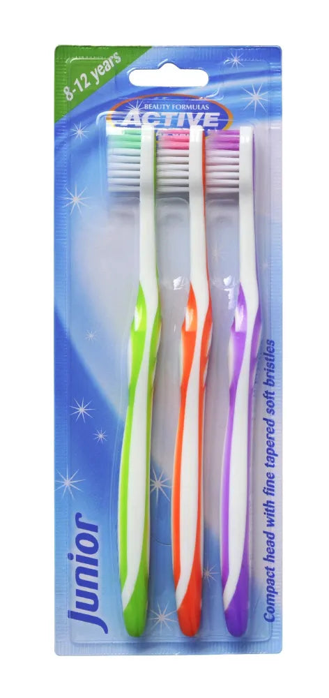 Beauty Formulas Active Oral Care Junior Toothbrush (8-12 years) 1 pakelis - 3 vnt. - Kosmetika