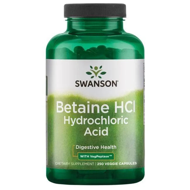 Betaine HCl Hydrochloric Acid - Virškinimui - N250 - Betaino hidrochloridas - Swanson - Papildai