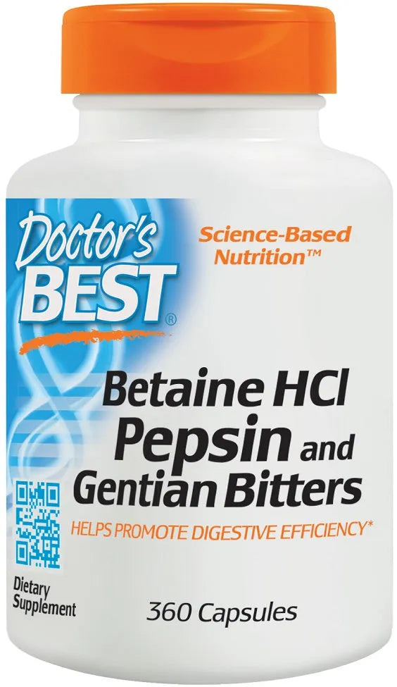 Betaine HCl Pepsin & Gentian Bitters - 360 caps - Doctor’s Best - Papildai