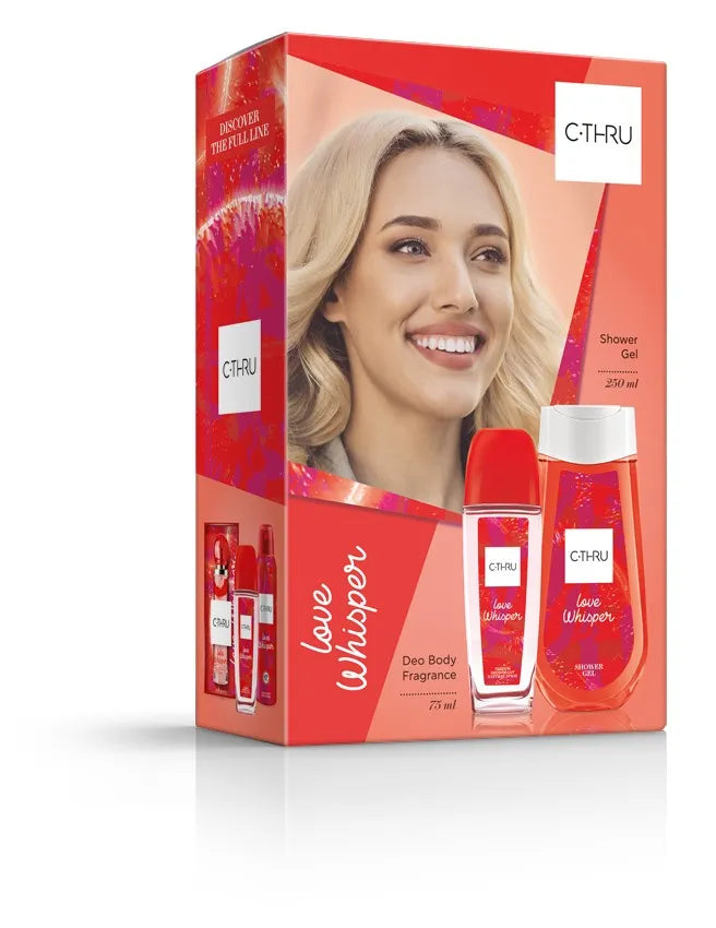 C-THRU Love Whisper dovanų rinkinys (Natūralus dezodorantas purškiklis 75ml + Dušo gelis 250ml) - Kosmetika