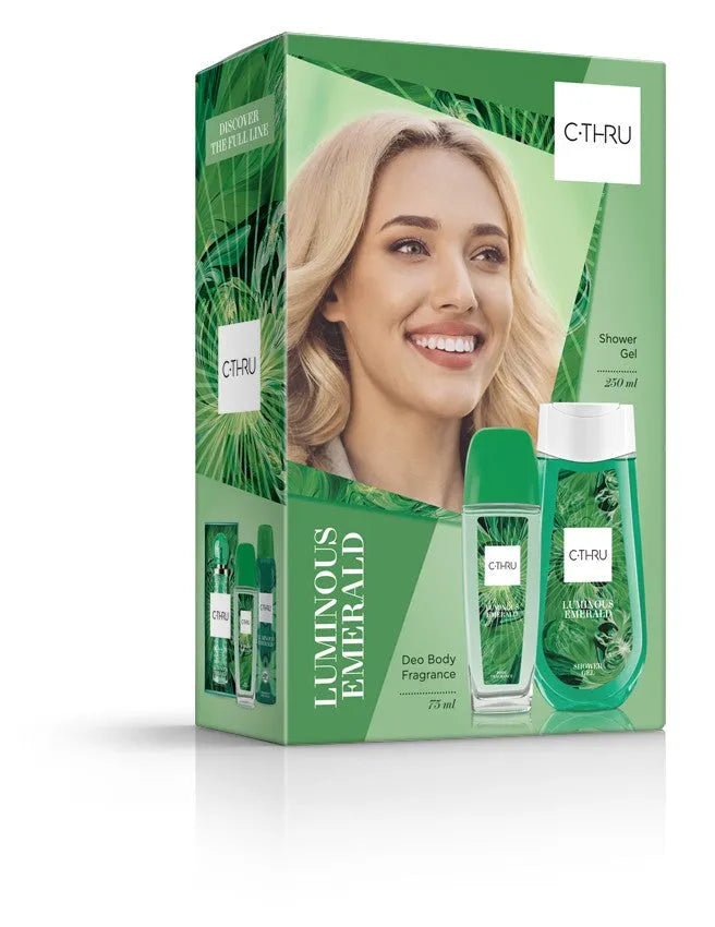 C-THRU Luminous Emerald dovanų rinkinys (Natūralus dezodorantas purškiklis 75ml + Dušo gelis 250ml) - Kosmetika