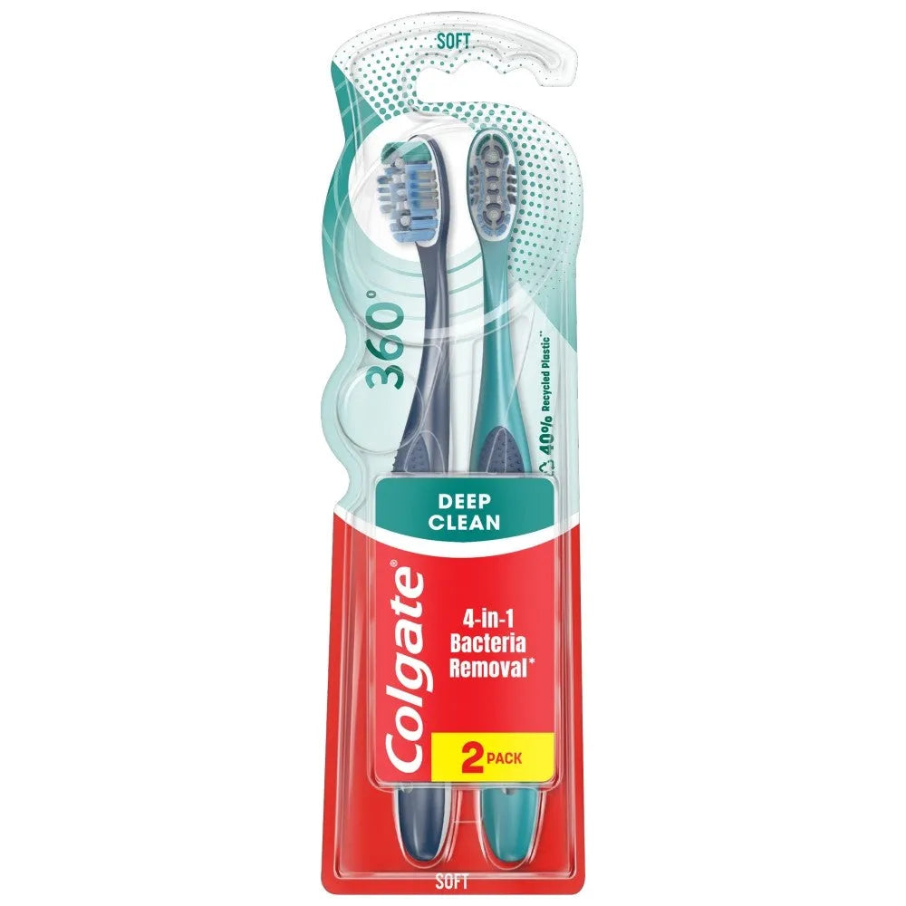COLGATE dantų šepetėlis 360 giliam valymui 1 + 1 nemokamai - minkštas 1 pakuotė - 2 vnt - Kosmetika