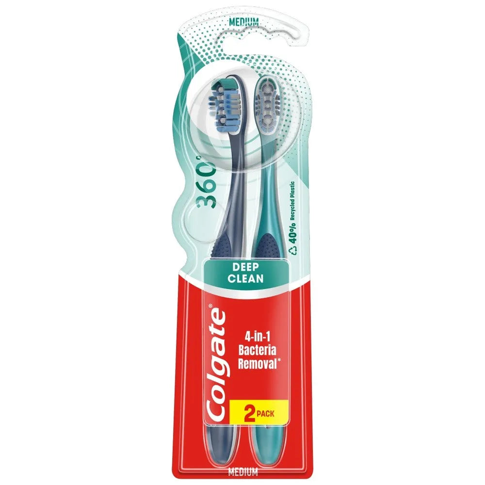 COLGATE dantų šepetėlis 360 giliam valymui 1 + 1 nemokamai - vidutinio dydžio 1 pakuotė - 2 vnt - Kosmetika
