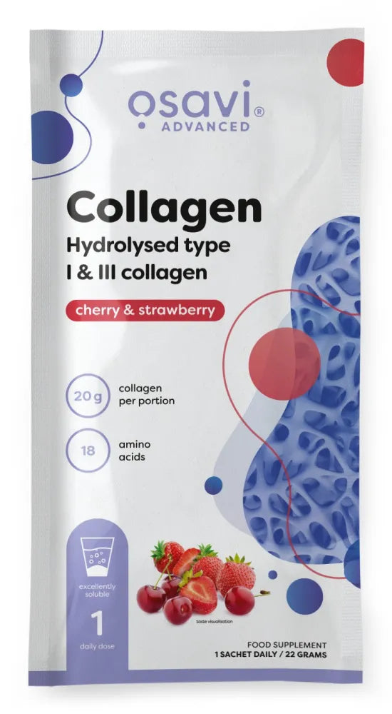 Collagen Hydrolysed Type I & III Cherry Strawberry - 22g (1 serving) - Osavi - Papildai