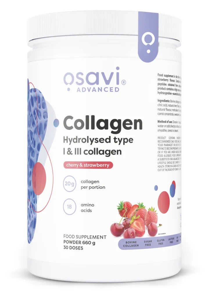 Collagen Hydrolysed Type I & III Cherry Strawberry - 660g - Osavi - Papildai