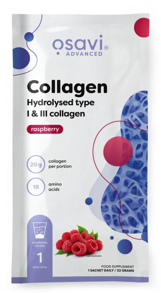 Collagen Hydrolysed Type I & III Raspberry - 22g (1 serving) - Osavi - Papildai