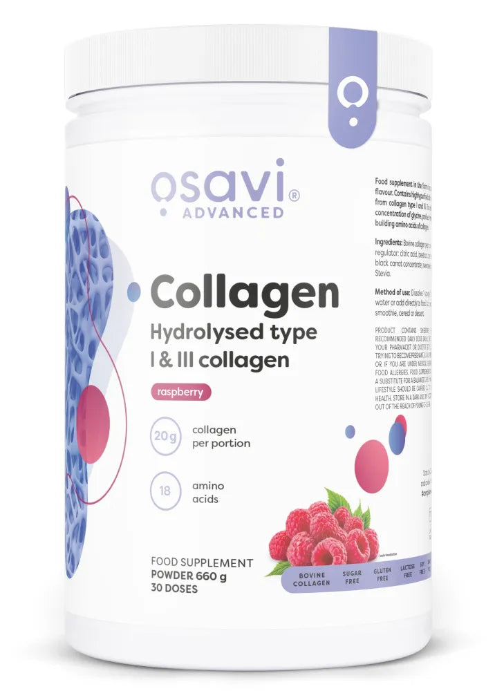 Collagen Hydrolysed Type I & III Raspberry - 660g - Osavi - Papildai