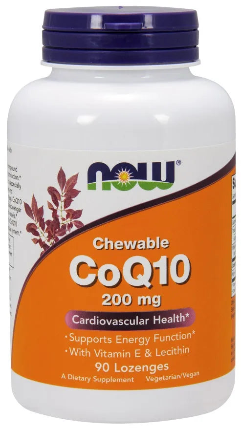 CoQ10 with Lecithin & Vitamin E 200mg (Chewable) - 90 lozenges - NOW Foods - Papildai