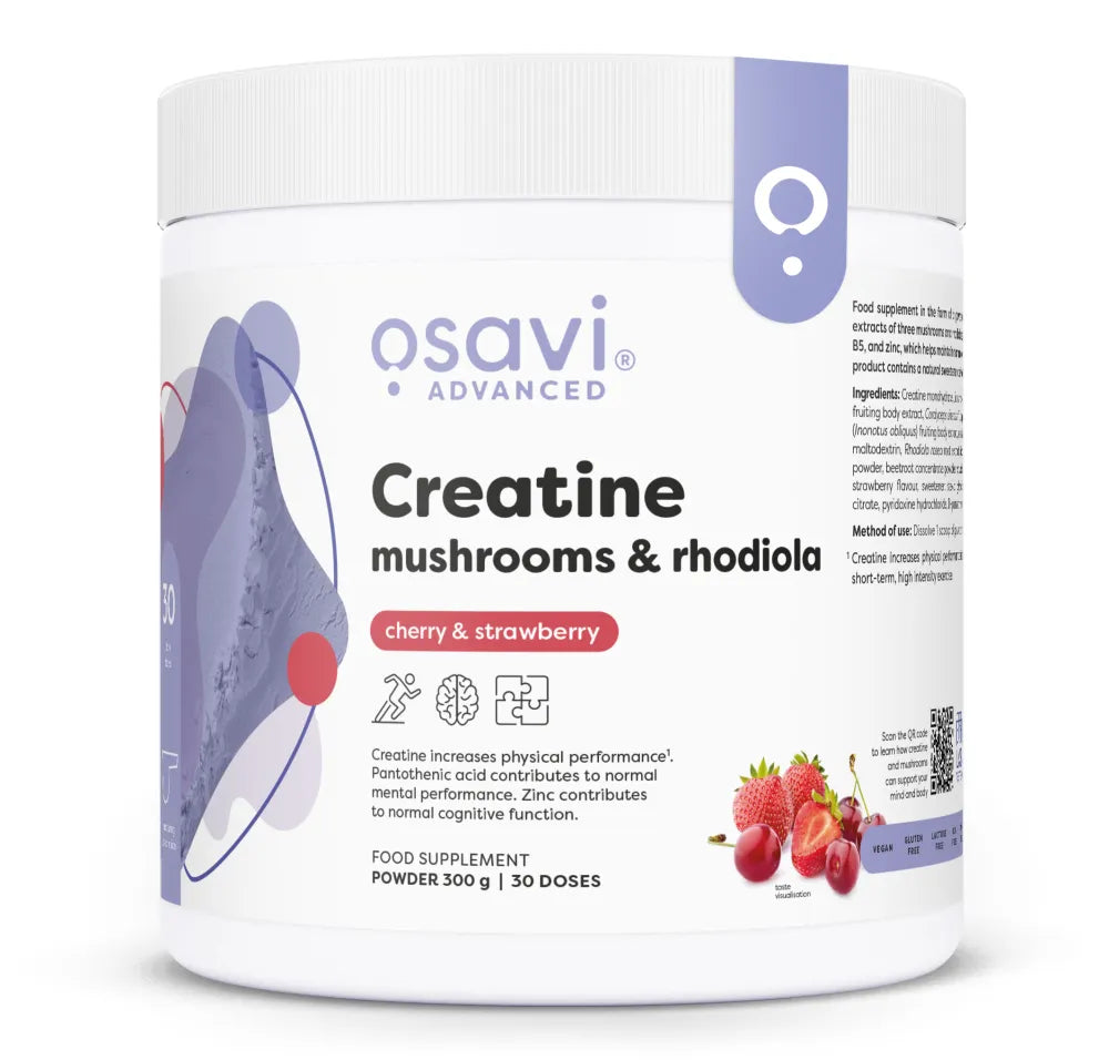 Creatine Mushrooms & Rhodiola Cherry Strawberry - 300g - Osavi - Papildai