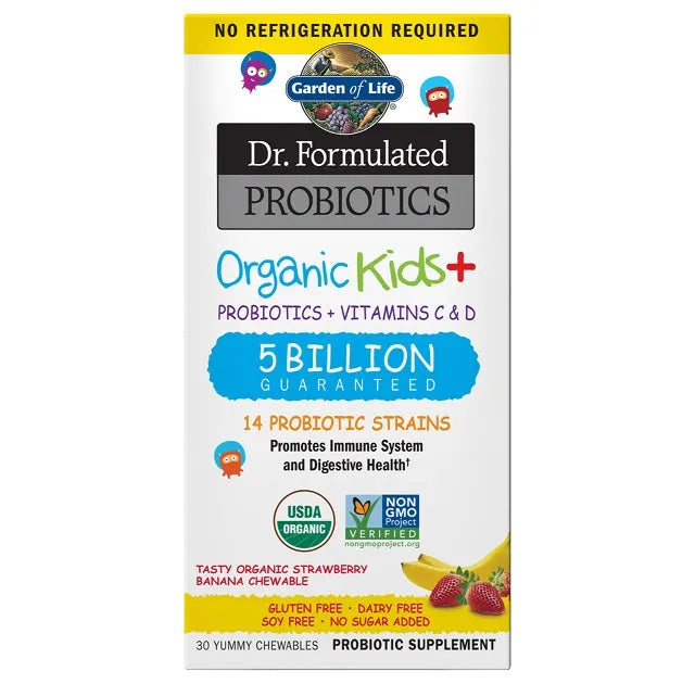 Dr. Formulated Probiotics Kids+ Strawberry Banana - 30 chewables - Garden of Life - Papildai