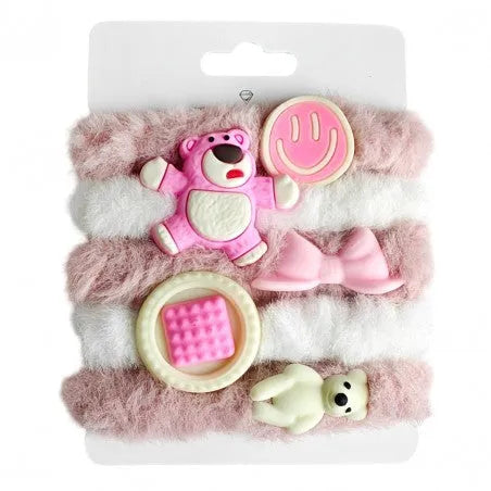 ECARLA Set of frilly hair elastics 5-in-1 Puffy on a badge Pink and white GUM175 - Kosmetika