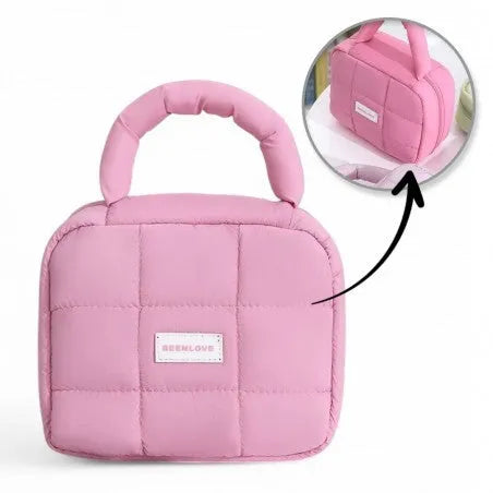 ECARLA Women’s Cosmetic Bag - Handle Quilted Trunk Pink KS139R - Kosmetika