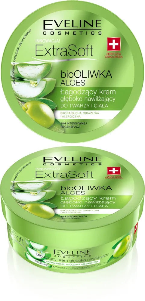 Eveline Extra Soft bio Olive and Aloe Raminantis giliai drėkinantis kremas veidui ir kūnui 175ml - Kosmetika