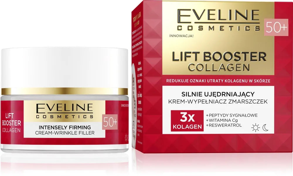 EVELINE Lift Booster Collagen 50+ Stipriai Stangrinantis Dienos ir Nakties Raukšlių Užpildymo Kremas 50ml - Kosmetika