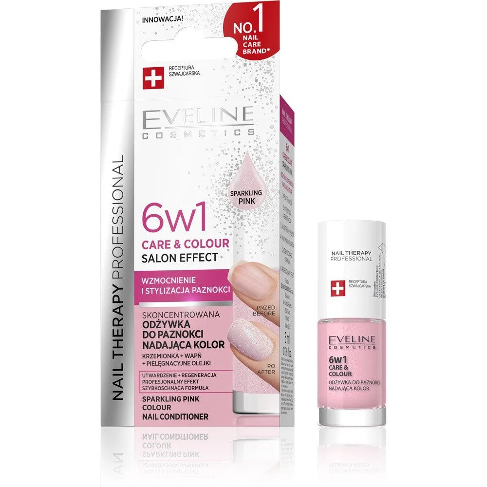 EVELINE Nail Therapy Profesionalus nagų lakas kuris suteikia spalvą priežiūrą ir 6in1 - Kristalinė rožė 5 ml.