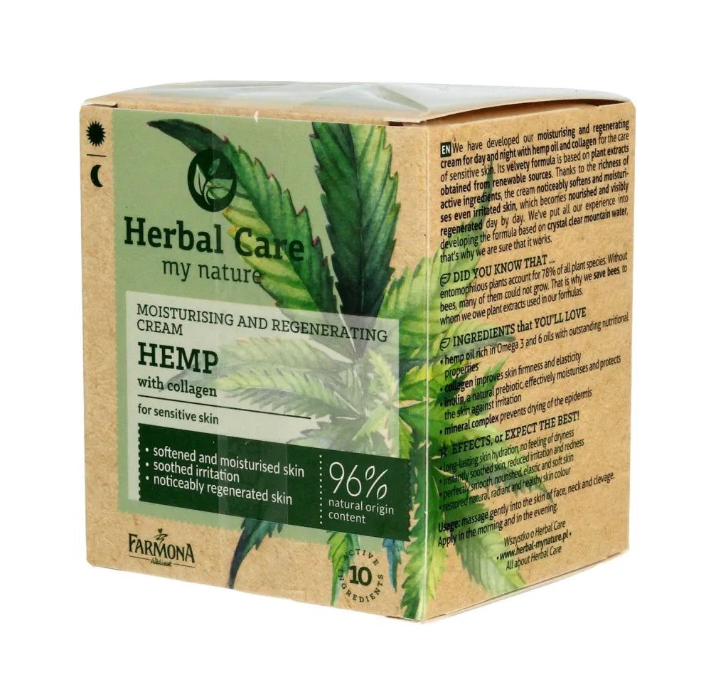 Farmona Herbal Care Hemp Moisturizing-Regenerating Cream - jautriai odai 50 ml - Kosmetika