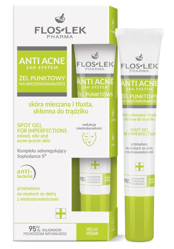 FLOSLEK ANTI ACNE Spot Gel trūkumams mišriai riebiai ir linkusiai į spuogus odai 20 ml - Kosmetika