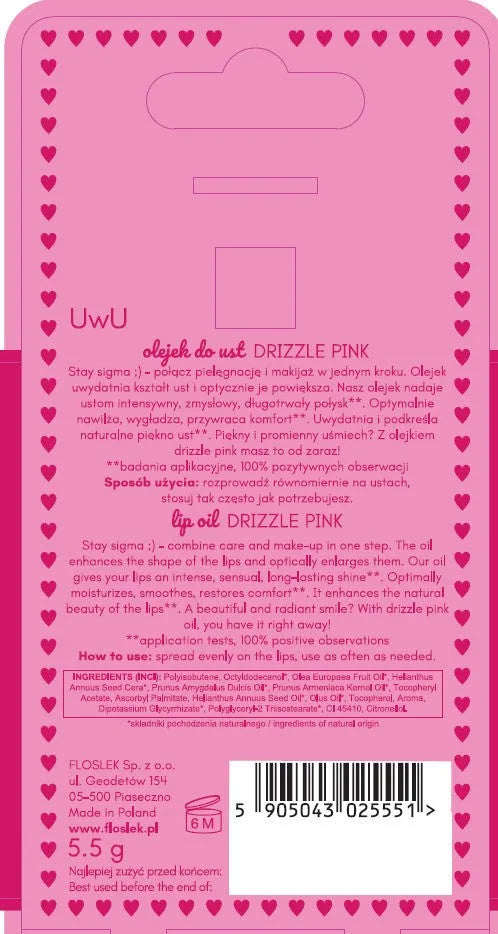 FLOSLEK Lip Oil Drizzle Pink 5.5 g - Kosmetika