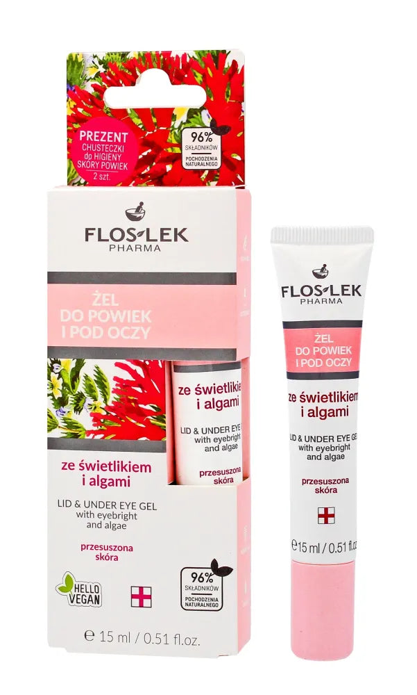 Floslek Pharma Gel su akinių žole ir dumbliais vokams po akimis 15 ml tūbelėje - Kosmetika