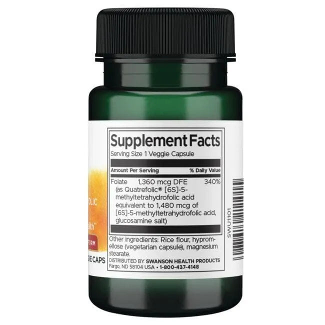 Folate 5 - Methyltetrahydrofolic Acid - 1360 mcg - N30 - Folio rūgštis - Swanson - Papildai