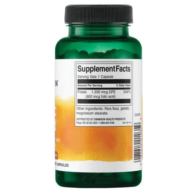 Folic Acid - Folio rūgštis - 800 mcg - N250 - Swanson - Papildai
