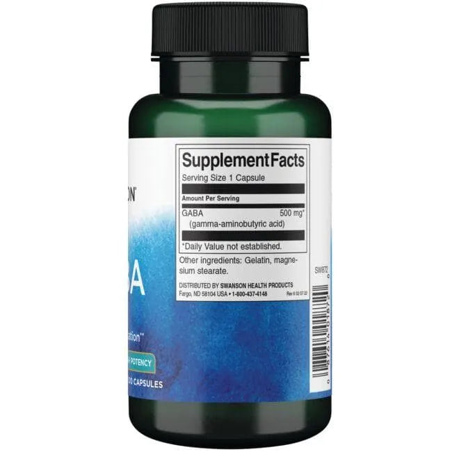 GABA - High Potency - Relax - 500 mg - N100 - Swanson - Papildai