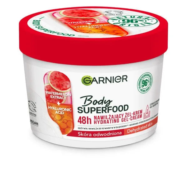 Garnier Body SuperFood Moisturizing Gel-Cream Watermelon Extract + Hyaluronic Acid - dehidratuota oda 380ml - Kosmetika