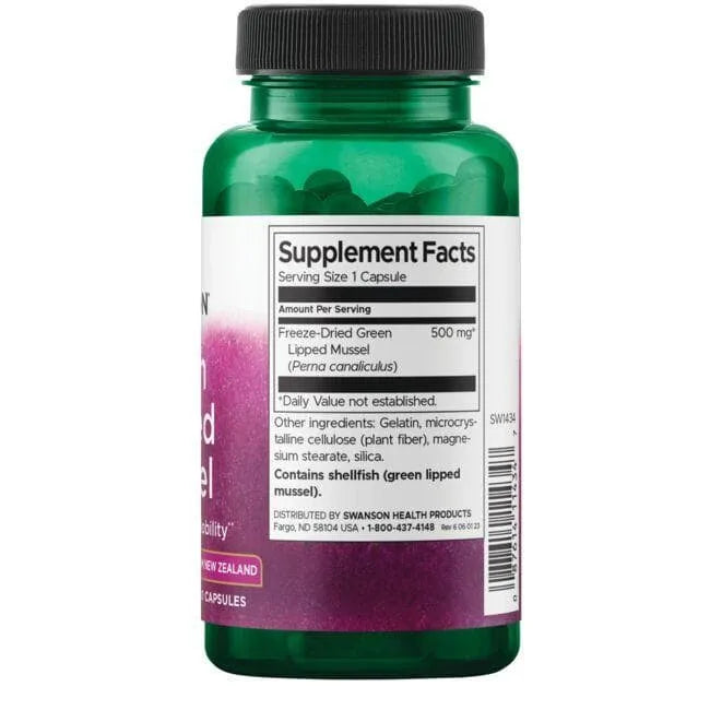 Green Lipped Mussel - Žalialūpė midija - 500 mg - N60 - Swanson - Papildai
