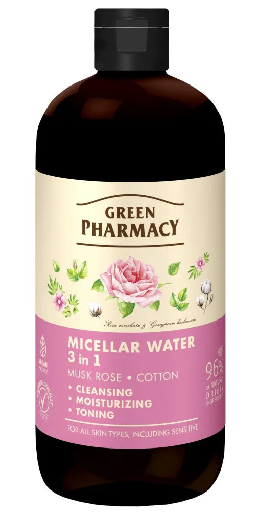 GREEN PHARMACY Micellar water 3-in-1 Musk Rose and Cotton 500 ml. - Kosmetika
