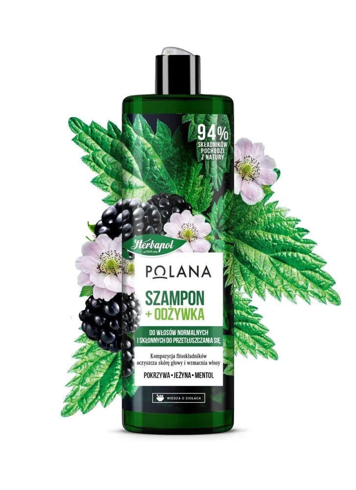 HERBAPOL Polana šampūnas ir kondicionierius plaukams 2in1 - Juodųjų serbentų dilgėlių su mentolu 400ml - Kosmetika