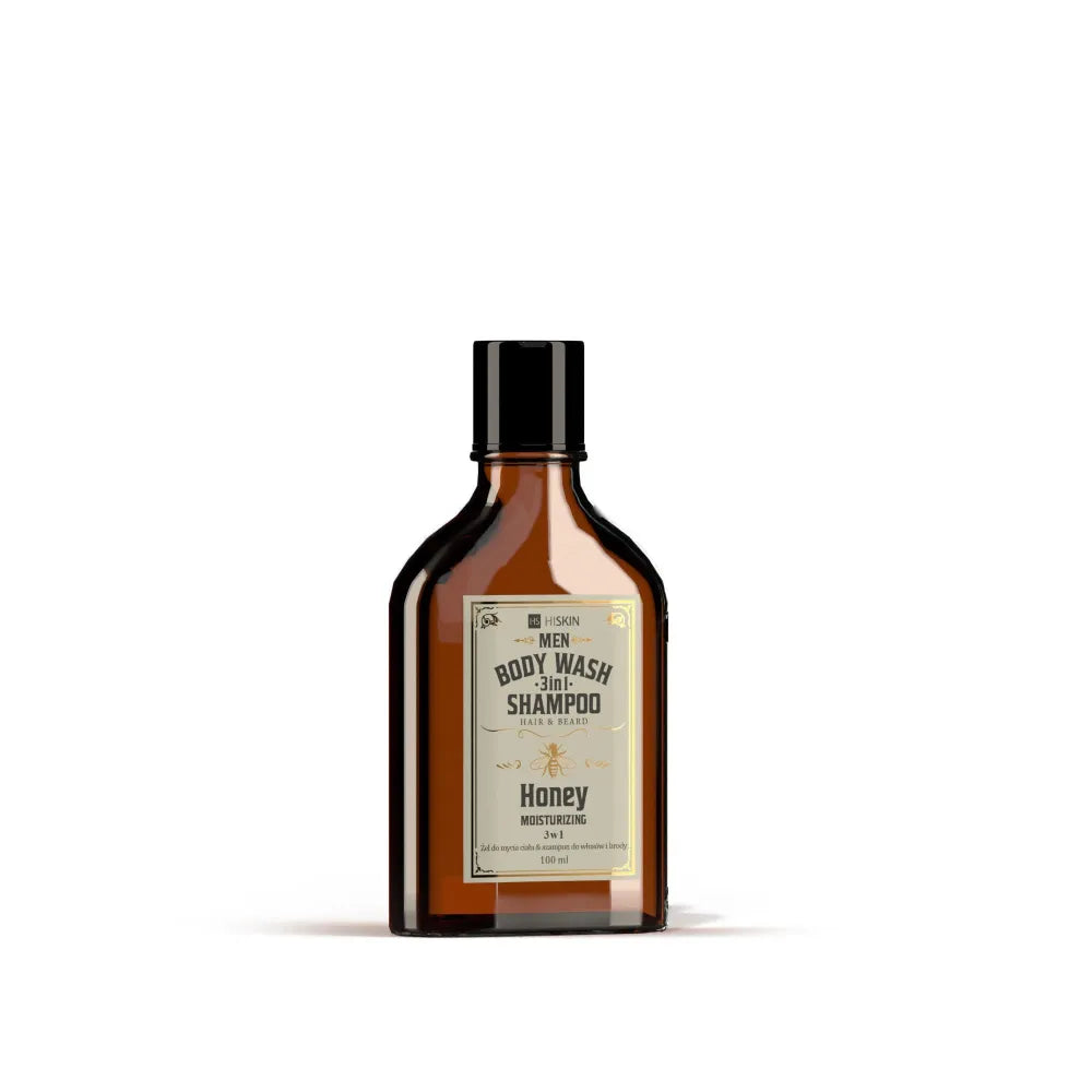 HISKIN Men Whisky kūno prausiklis ir šampūnas plaukams barzdai 3in1 - Medus 100 ml (mini) - Kosmetika