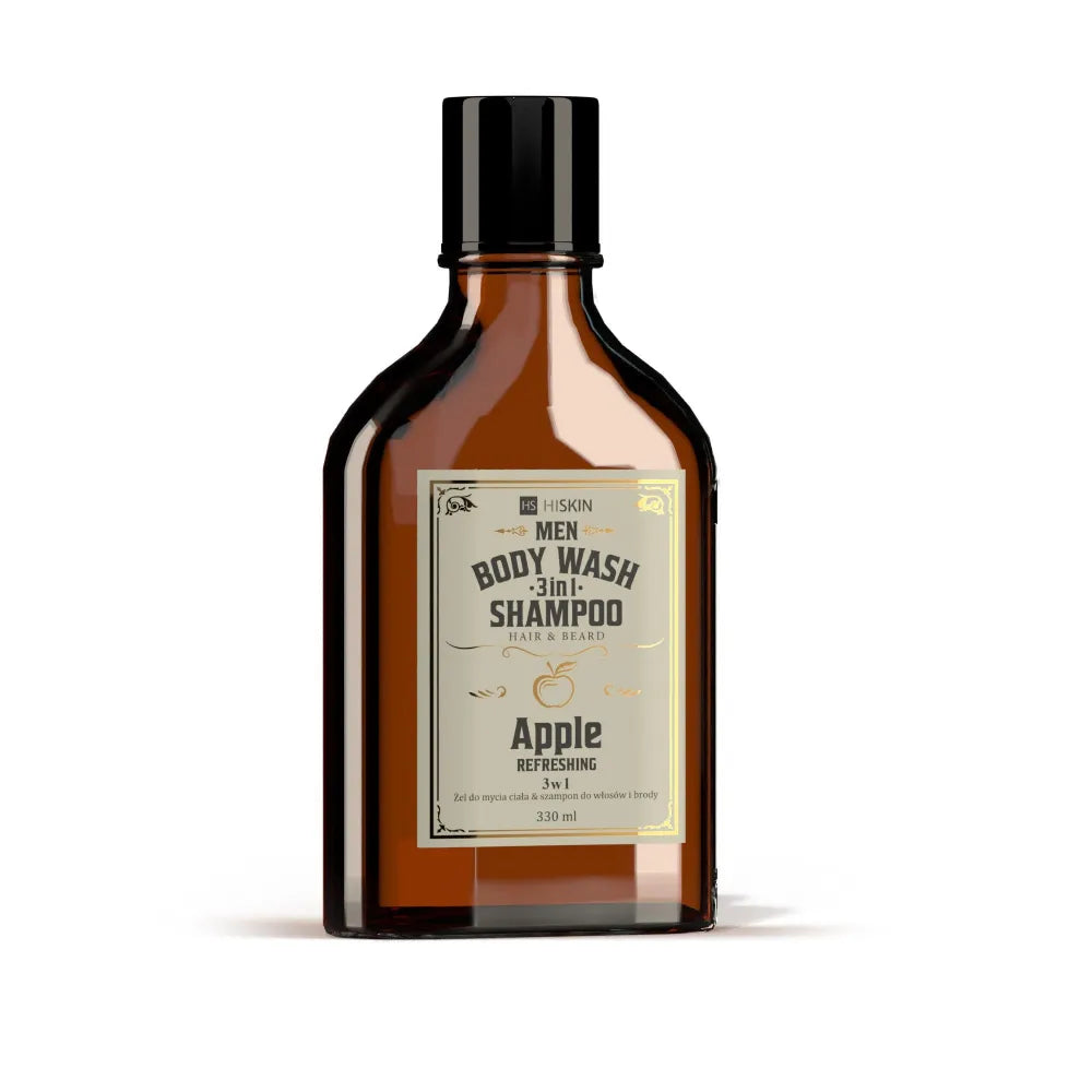 HISKIN Men Whisky kūno prausiklis ir šampūnas plaukams barzdai 3in1 - Obuolys 330 ml - Kosmetika