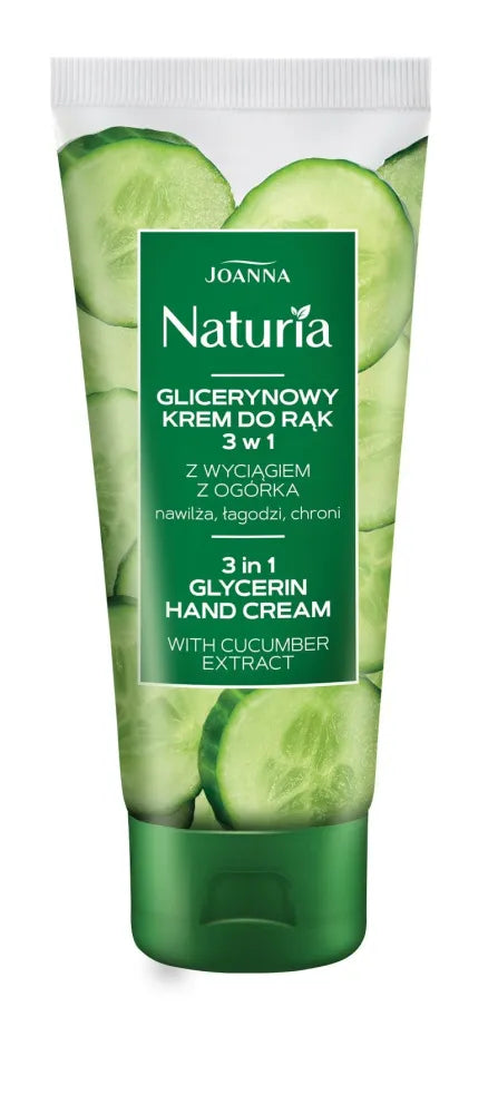 Joanna Naturia Body Glycerine rankų kremas su agurkų ekstraktu 3in1 drėkina ramina saugo 100g - Kosmetika