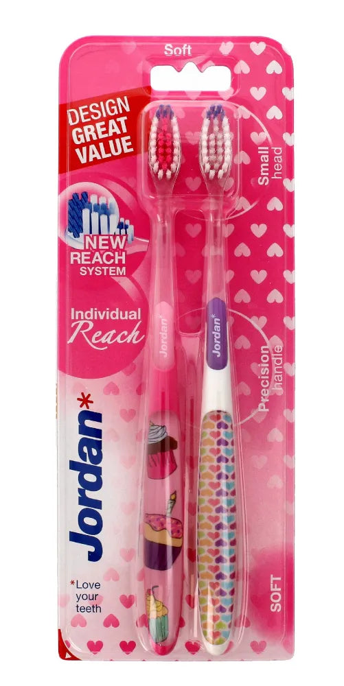 Jordan Duo Individual Reach Soft Toothbrush - minkštas dantų šepetėlis - spalvų mišinys 1 pakuotė-2 vnt. - Kosmetika