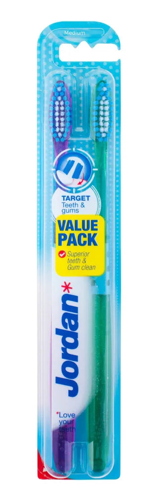 Jordan Duo Toothbrush Target Teeth & Gums vidutinė 1 pakuotė-2 vnt. - Kosmetika